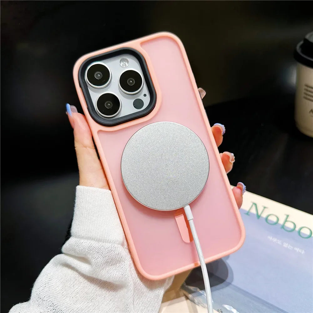 Luxury Magnetic Magsafe Wireless Charging Phone Case For iPhone  Matte Fashion Color Shockproof Covers