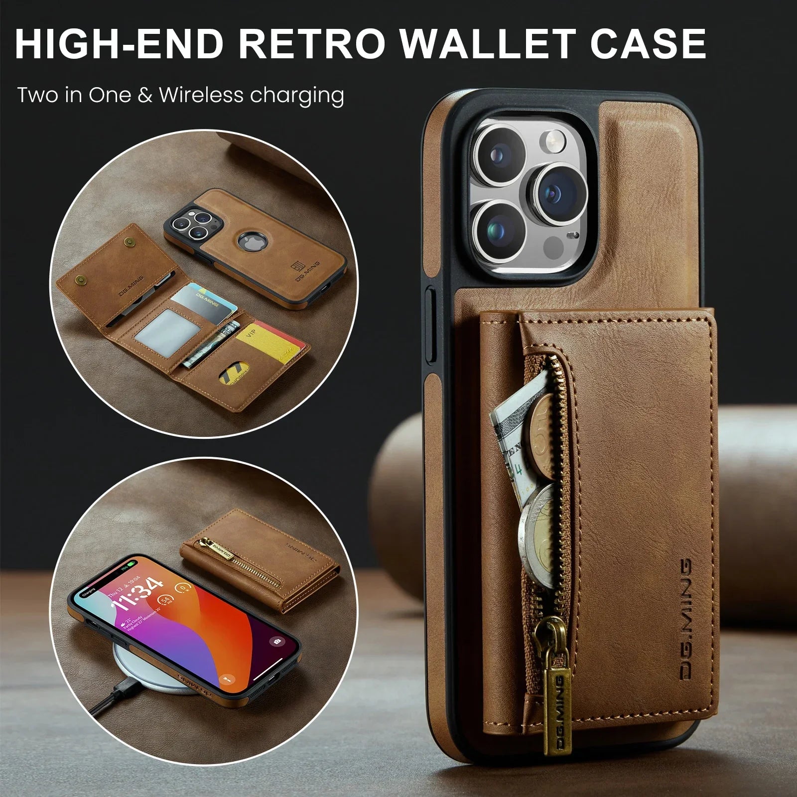 2 in 1 Magnetic Leather RFID Wallet Card Phone Case for iPhone