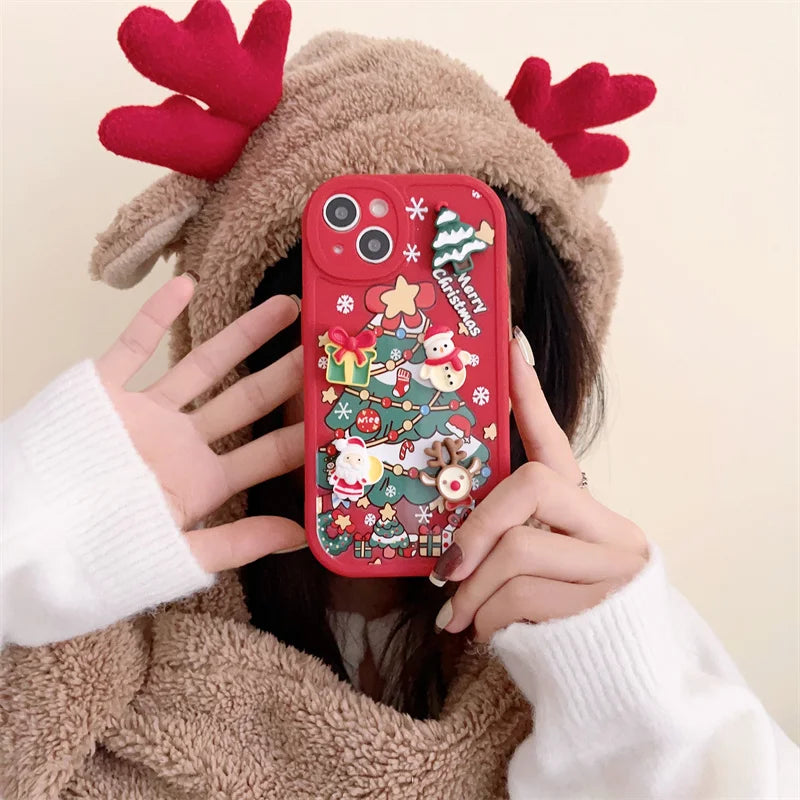 Cute 3D Cartoon Santa Claus Elk Snowman Phone Case For iPhone