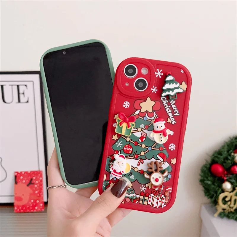 Cute 3D Cartoon Santa Claus Elk Snowman Phone Case For iPhone