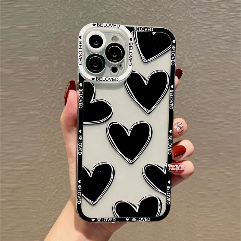 Luxury Love Heart Soft Clear Phone Case For iPhone Cover