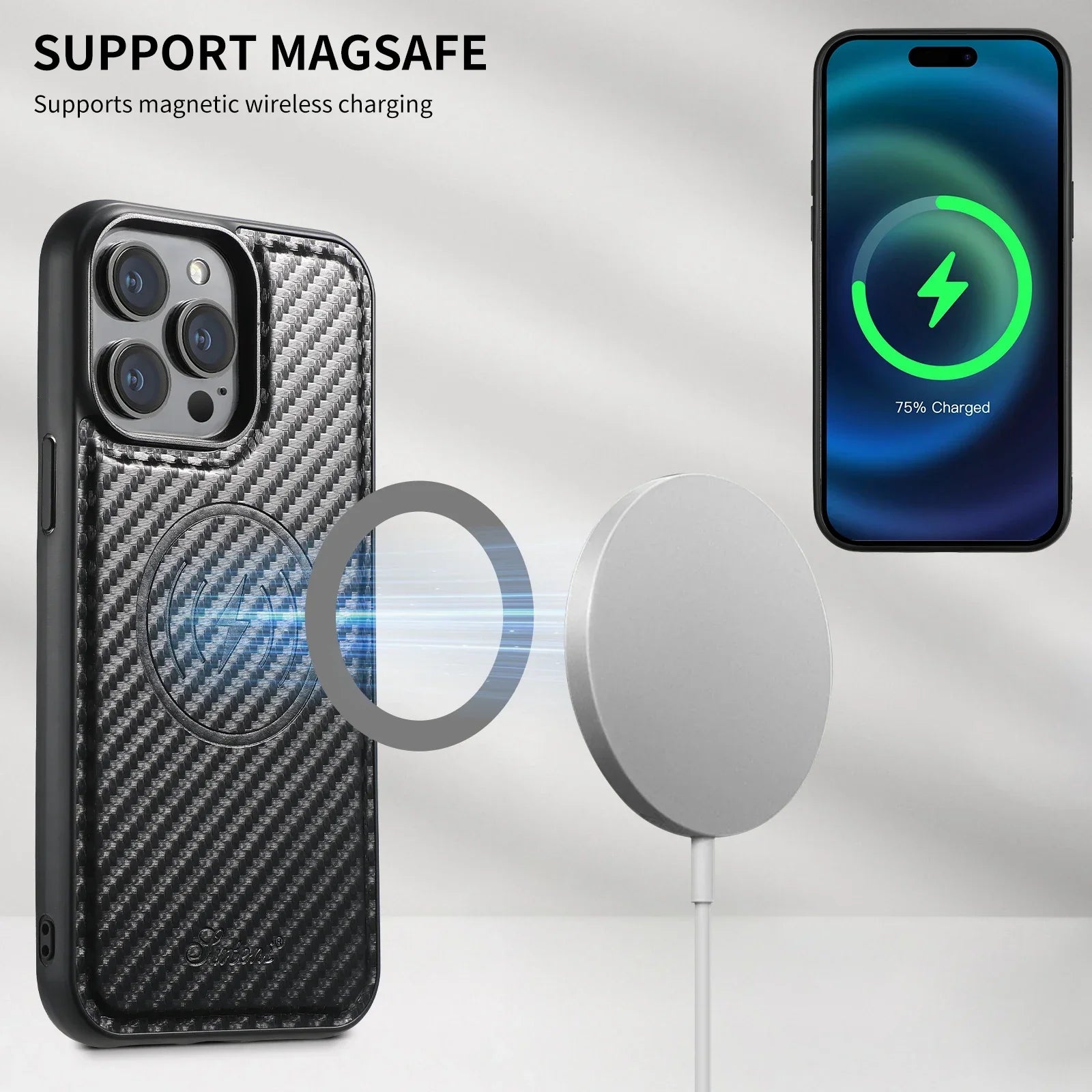 Carbon Fiber Leather 2in1 Card Box Magnetic Phone Case For iPhone 16 15 14 13 12 Pro Max Plus Wallet For Wireless Charging Cover