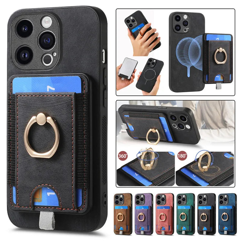 Magnetic Wireless Leather Wallet Phone Case for iPhone