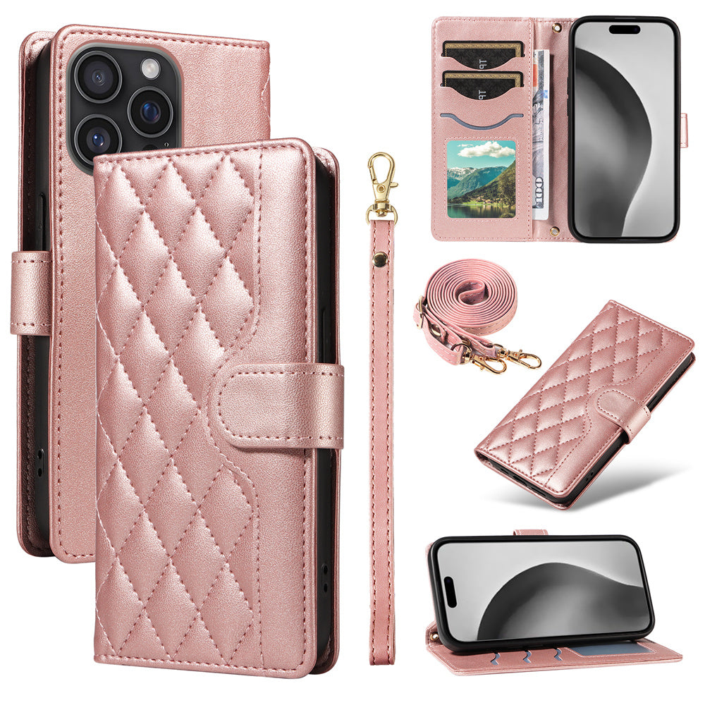 Crossbody Wallet Phone Case Cards Slot Wrist Strap Shockproof Case for iPhone 16 15 14 13 12 11 Pro Plus Pro Max, PU Leather Cover