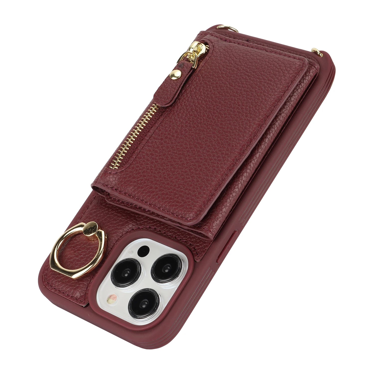 Leather Phone Wallet Case For Iphone Protective Leather Cover Ring Holder Zipper Cards Holder