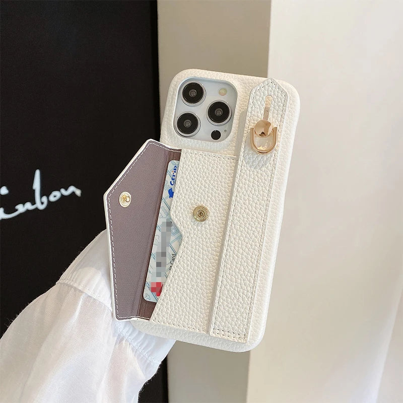 Wrist Strap Wallet Leather Case For iPhone Card Holder Protective Cover