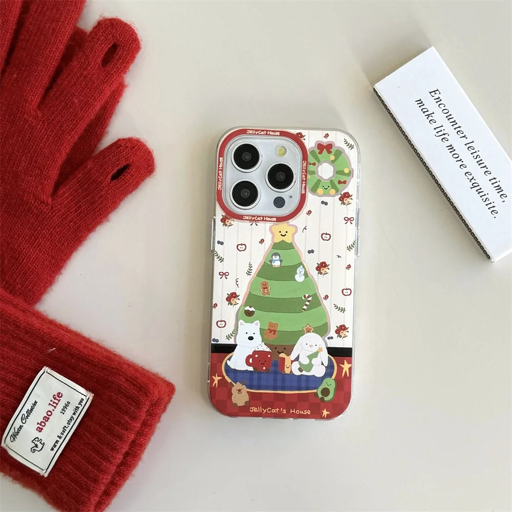 New Year Christmas Tree style Phone Bracket Case for IPhone 16 15 14 Pro Max 11 13 12 Mini Plus Grip Tok Stand Holder Back Cover