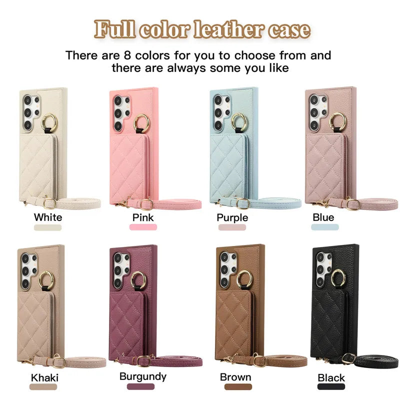 Luxurious Lichee Pattern Card Stand Holder Crossbody Wallet Case for Samsung Galaxy S Series