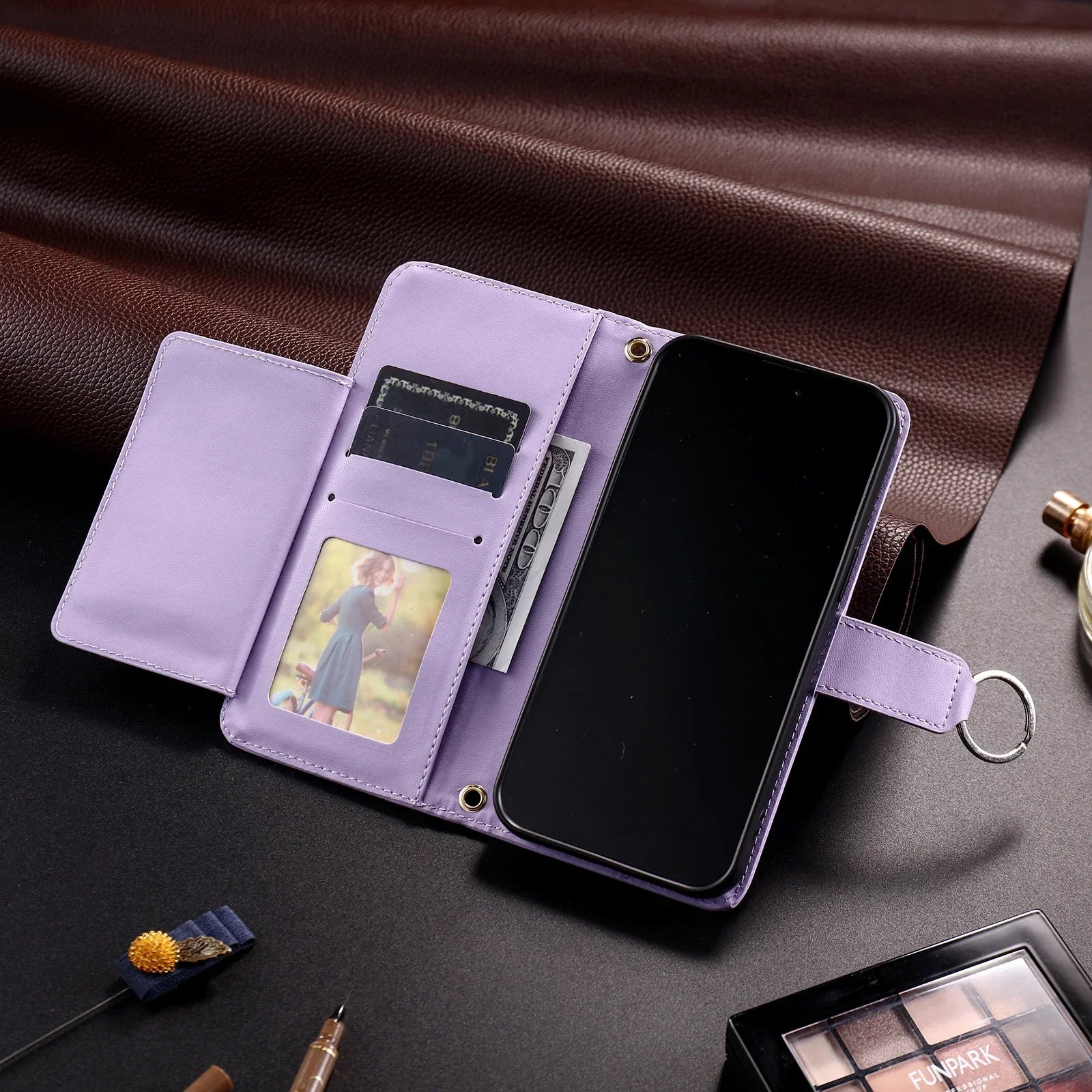 Luxury Crossbody Wallet Phone Case Ring Buckle Premium Leather Cards Slot Case for iPhone 16 15 14 13 12 11 Pro Max Plus