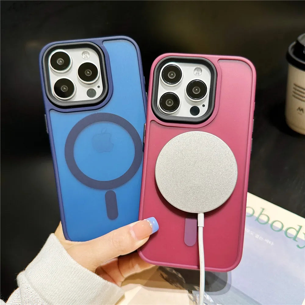 Luxury Magnetic Magsafe Wireless Charging Phone Case For iPhone  Matte Fashion Color Shockproof Covers