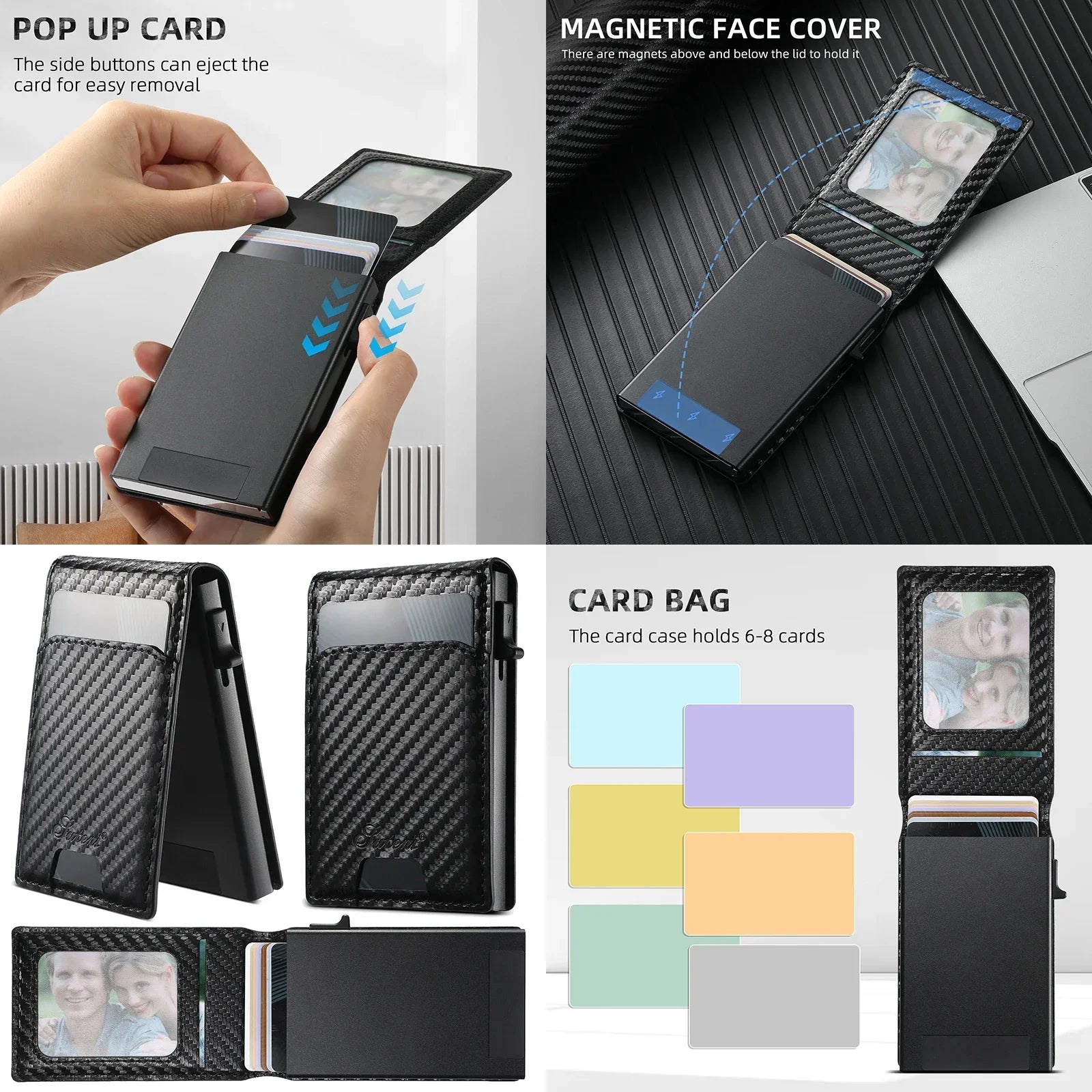 Carbon Fiber Leather 2in1 Card Box Magnetic Phone Case For iPhone 16 15 14 13 12 Pro Max Plus Wallet For Wireless Charging Cover