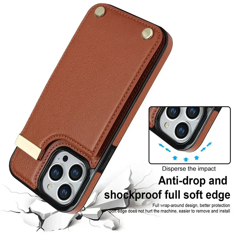 Luxury Leather Wallet Card Slot Phone Case For iPhone | Purse Flip Stand Cover Hoesje