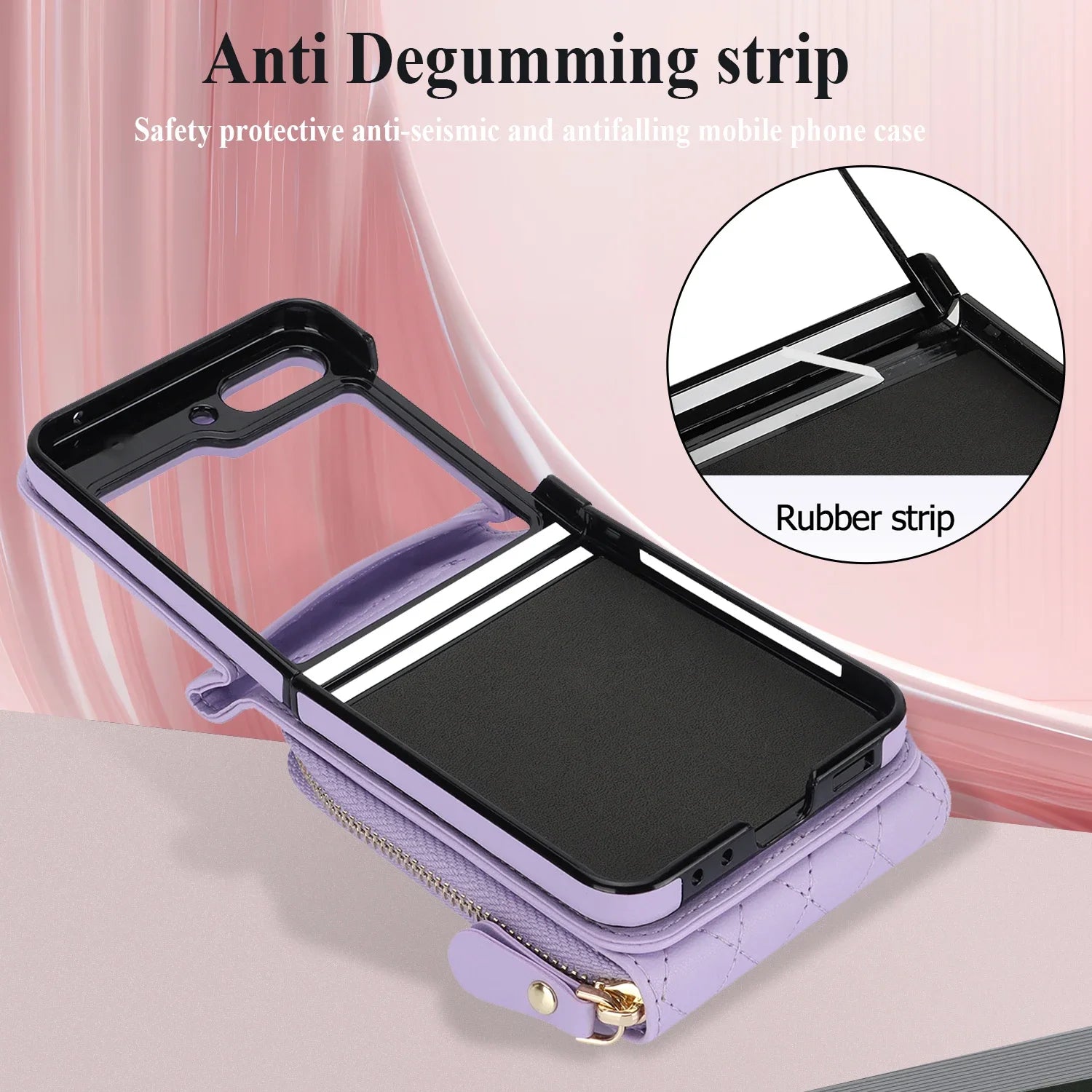 For Samsung Galaxy Z Flip 6 5 4 3 Case Crossbody Lanyard Leather Zipper Wallet Cards Slot Strap Holder Folding Shockproof Cover