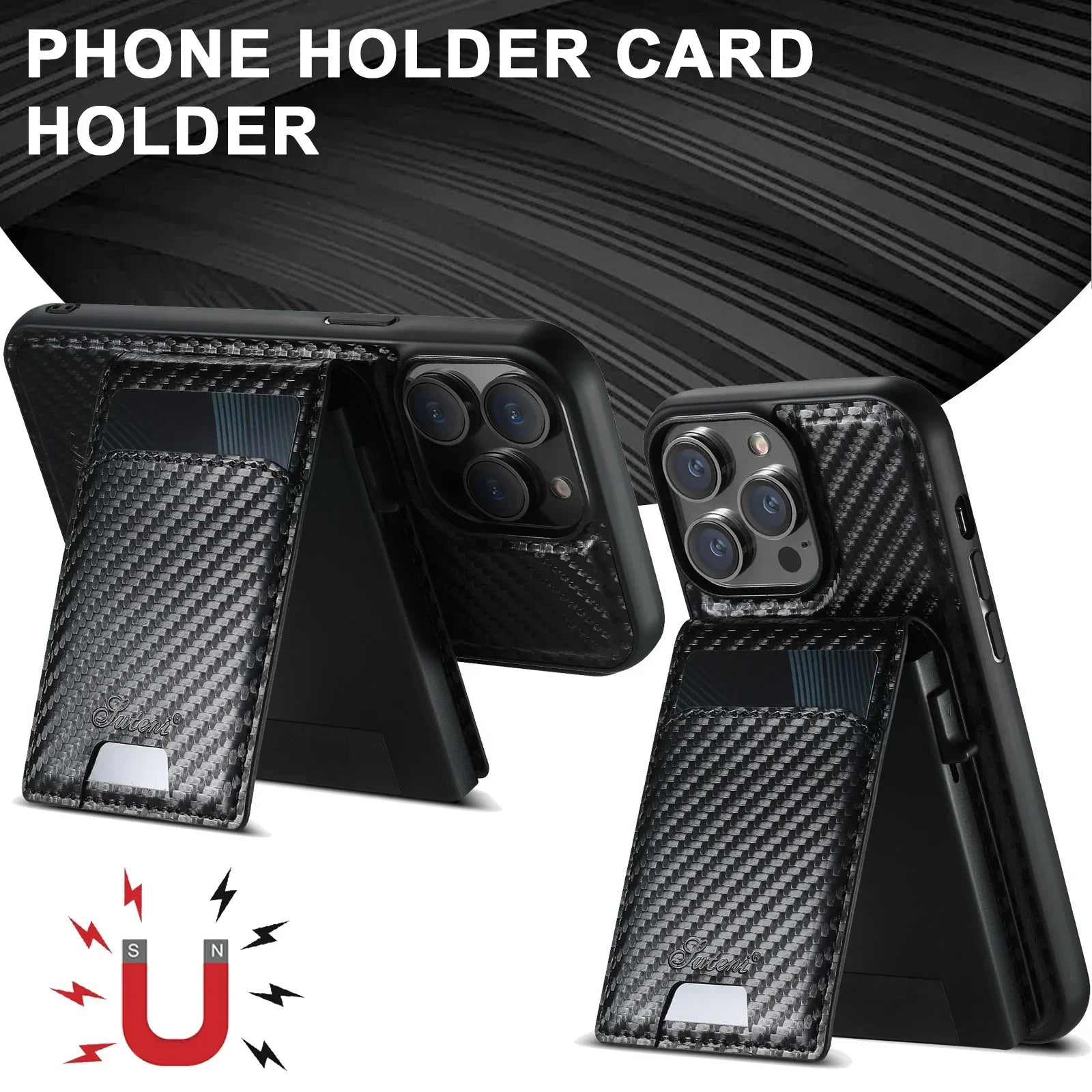 Carbon Fiber Leather 2in1 Card Box Magnetic Phone Case For iPhone 16 15 14 13 12 Pro Max Plus Wallet For Wireless Charging Cover