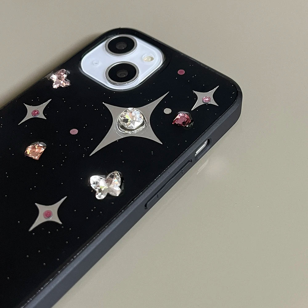 3D Rhinestone Star Phone Case For iPhone | Luxury Black Soft Back Cover