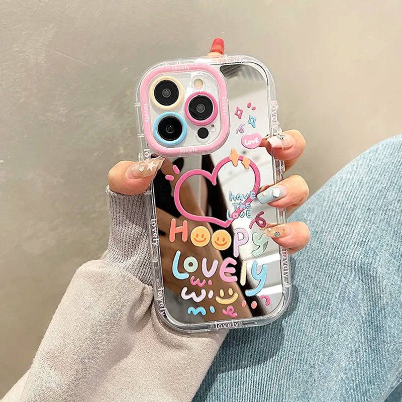 Lovely Girl Heart Mirror Phone Case For iPhone Shockproof Back Cover