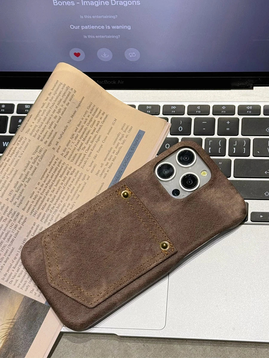 Luxury Denim Leather Card Bag Case For iPhone