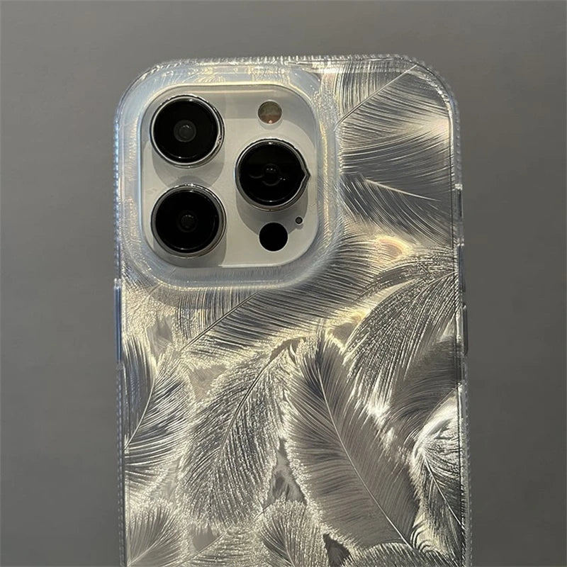 Fashion Laser Gradient Feather Pattern Phone Case For iPhone Shockproof Silicone Cover