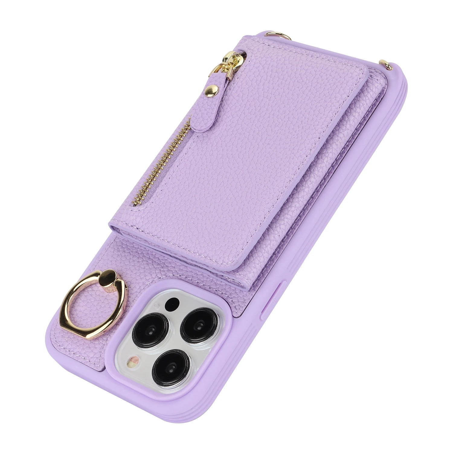 Leather Phone Wallet Case For Iphone Protective Leather Cover Ring Holder Zipper Cards Holder