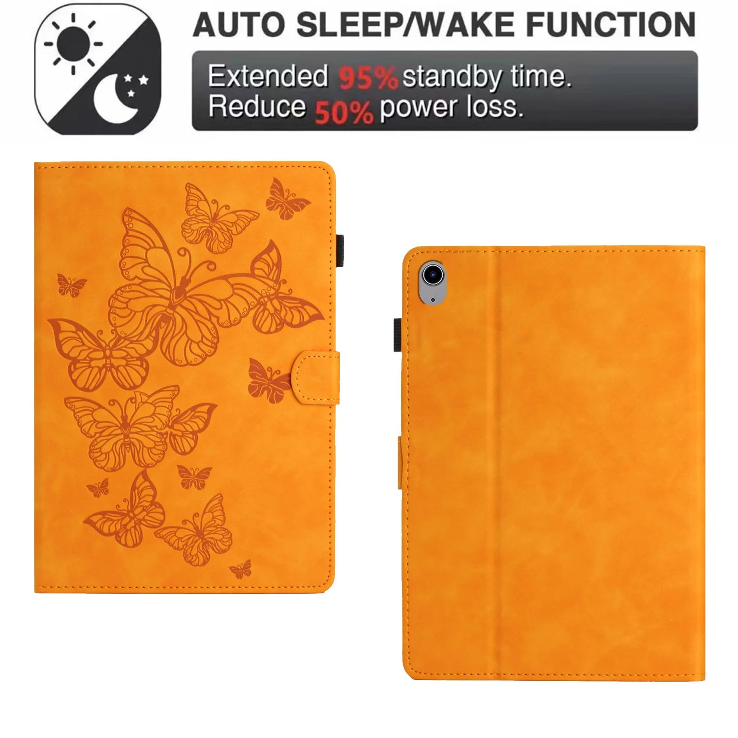 3D Embossed Butterfly Faux Leather iPad Case - Wallet with Card Slots, Shockproof, Waterproof