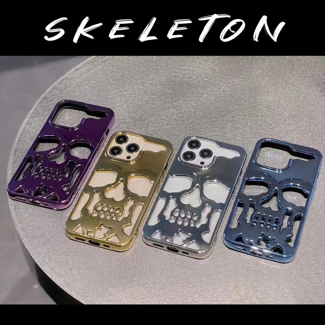 3D Hollow Skull Callous Phone Case, Luxury Plating Acrylic Shockproof Hard Cover