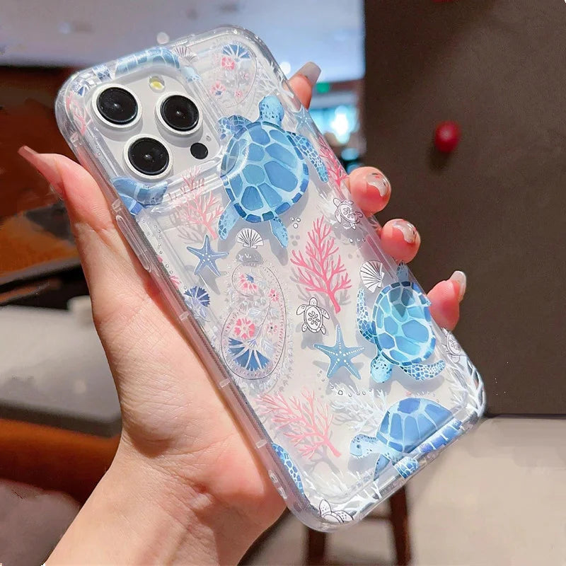 Cool Ocean Turtle Pattern Transparent Phone Case