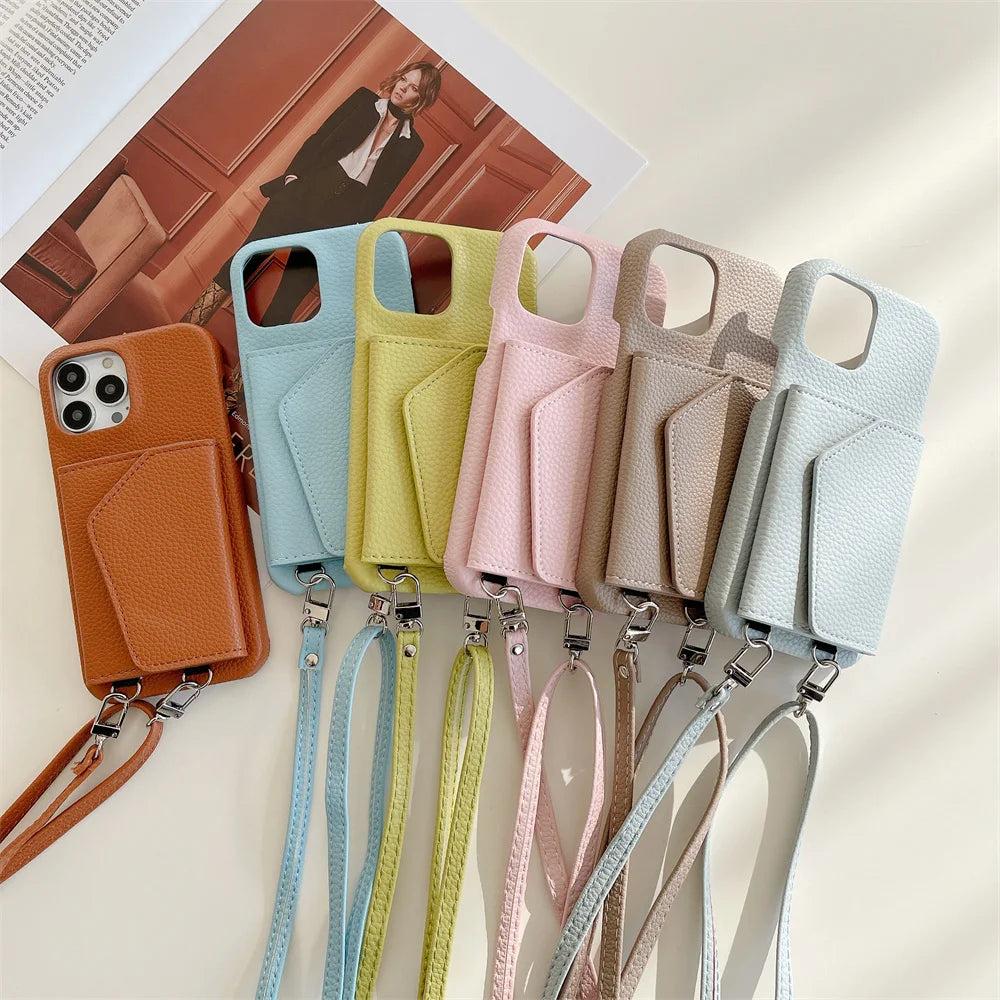 Crossbody Wallet Phone Case For iPhone | Card Holder Lanyard Leather Cover