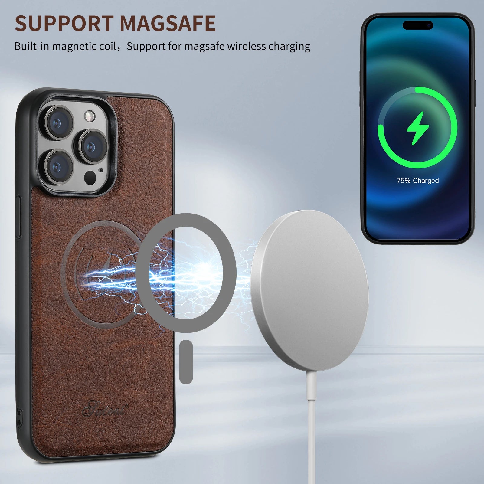 Magnetic MagSafe Card Holder 2 in 1 Leather Phone Case For iPhone Detachable Cover