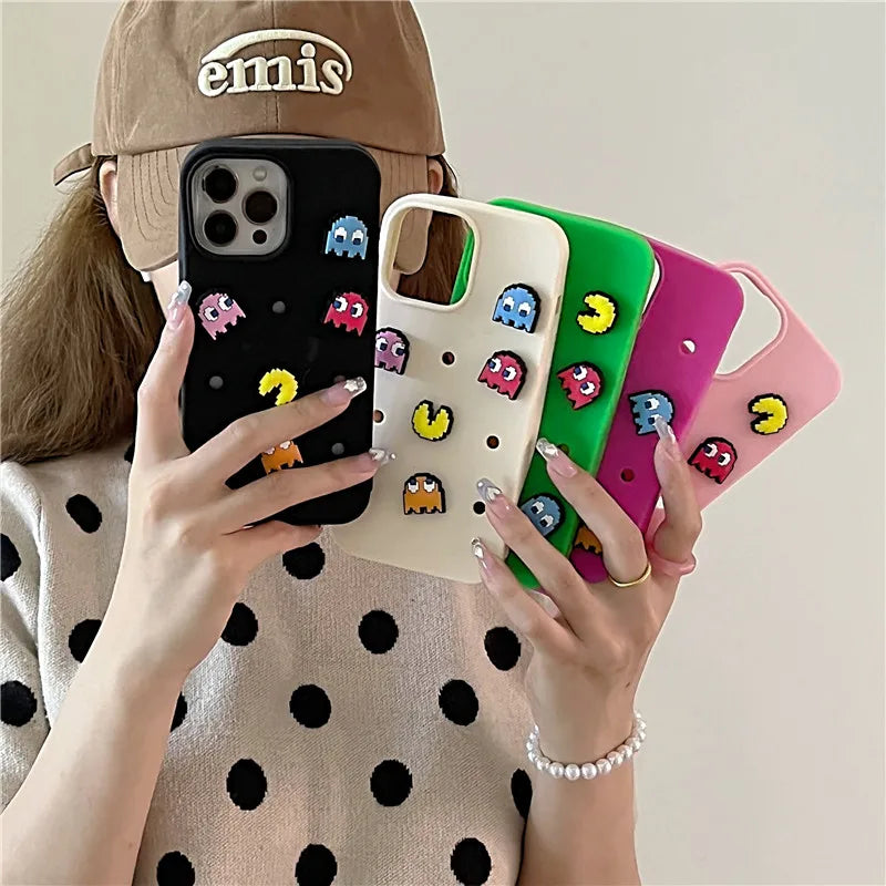 Funny Cartoon Game Eat Beans DIY Phone Case for iPhone  Clogs Holes Manual Soft Cover