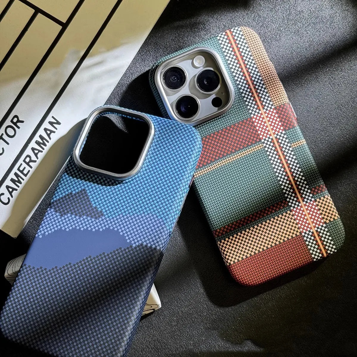 Kevlar Carbon Fiber Pattern PC Hard Phone Case, Support Magnetic Wireless Charging, For iPhone 16 15 14 13 12