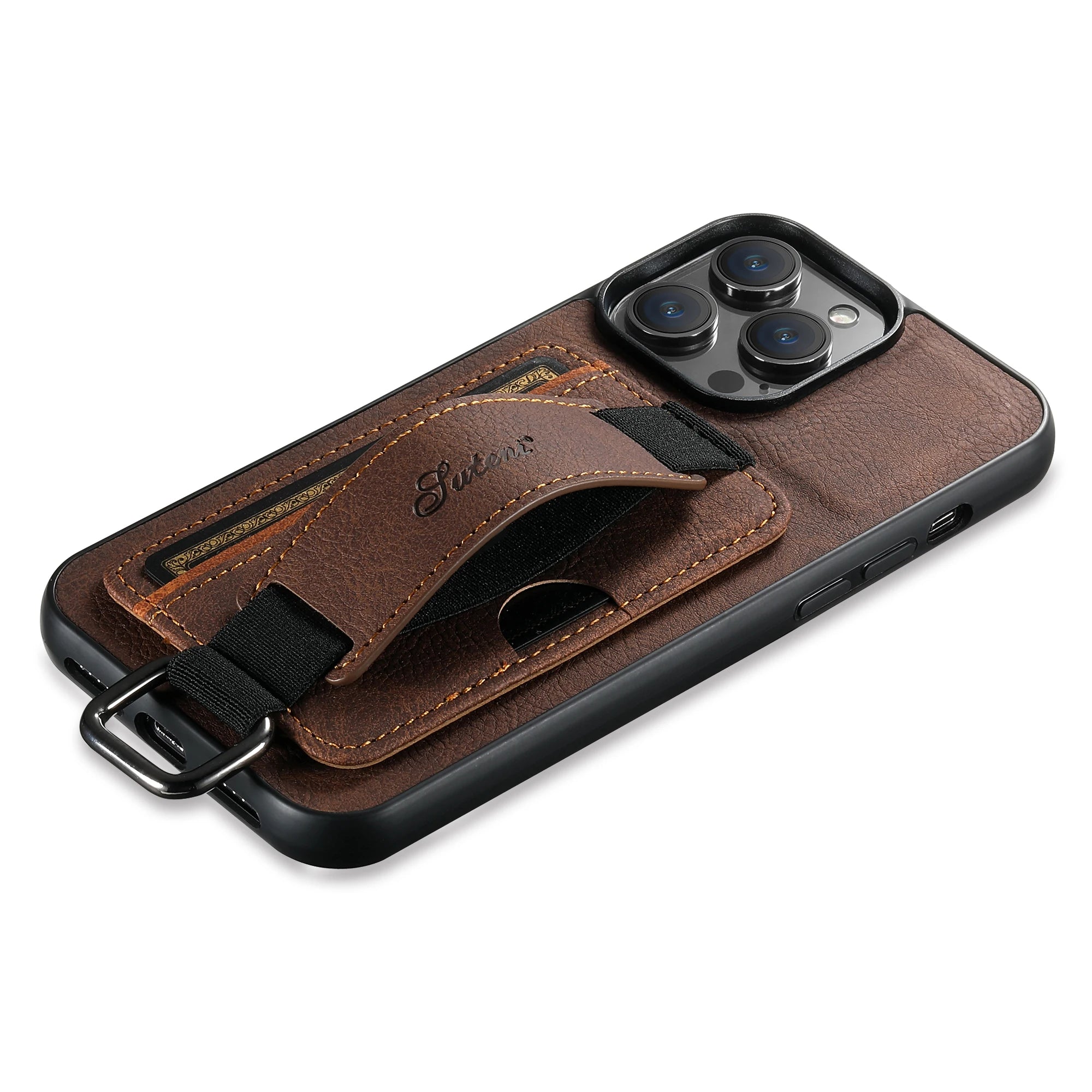 Luxury Leather Card Holder Phone Case For iPhone | Wrist Ring Shell Wallet Shockproof Cover