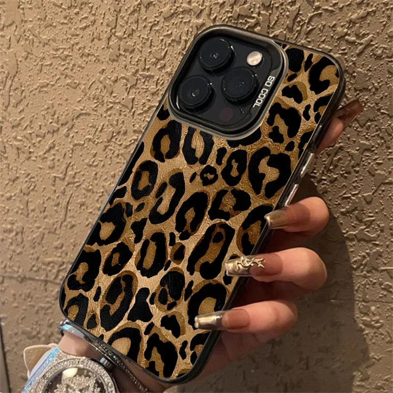 Brown Leopard Electroplate Silver Phone Case For iPhone