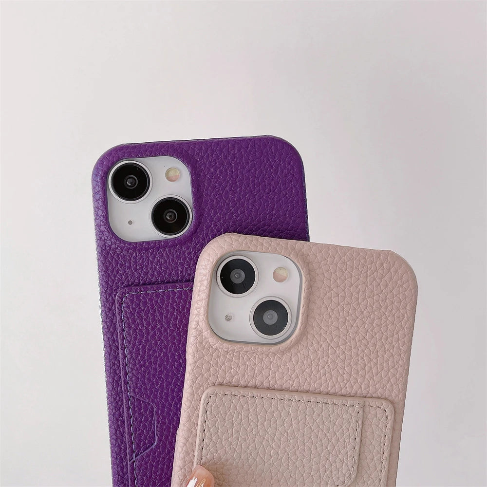 Candy Color DIY Custom Card Pack Lychee Leather Soft Case For IPhone Cover