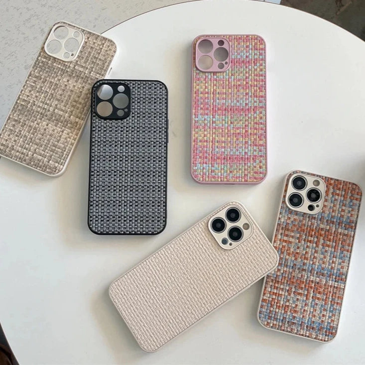 Grid Cloth Woven Phone Case For iPhone Soft Cover