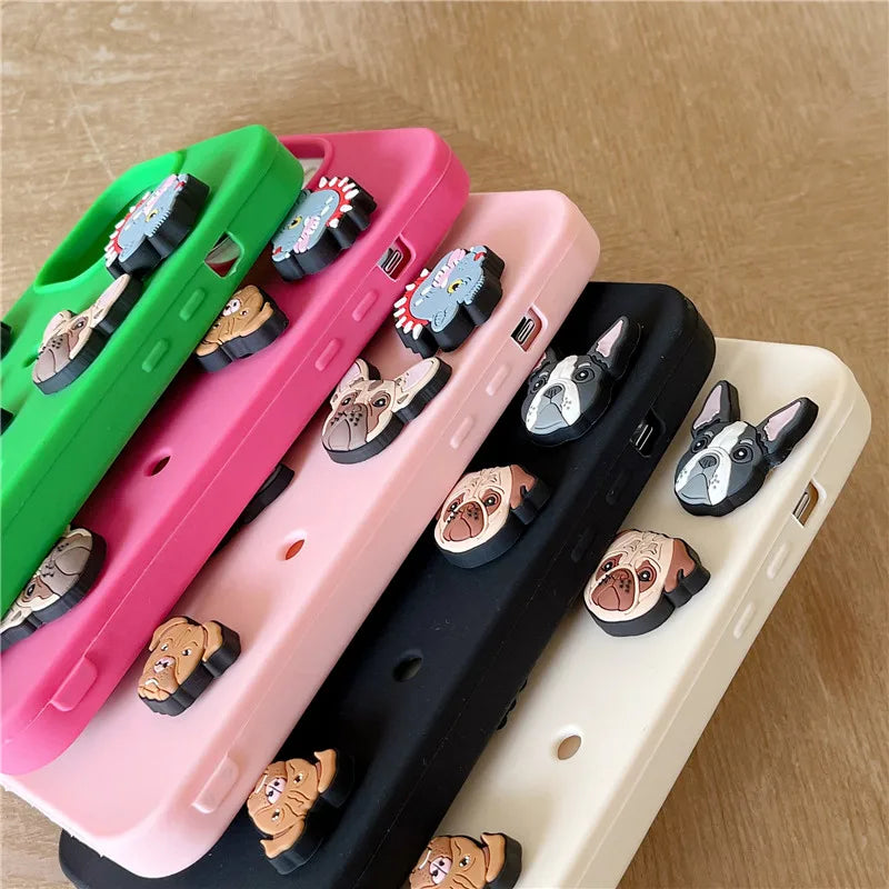 Fashion Bulldog Dog Clogs Holes DIY Phone Case for iPhone Cave shoes Cover