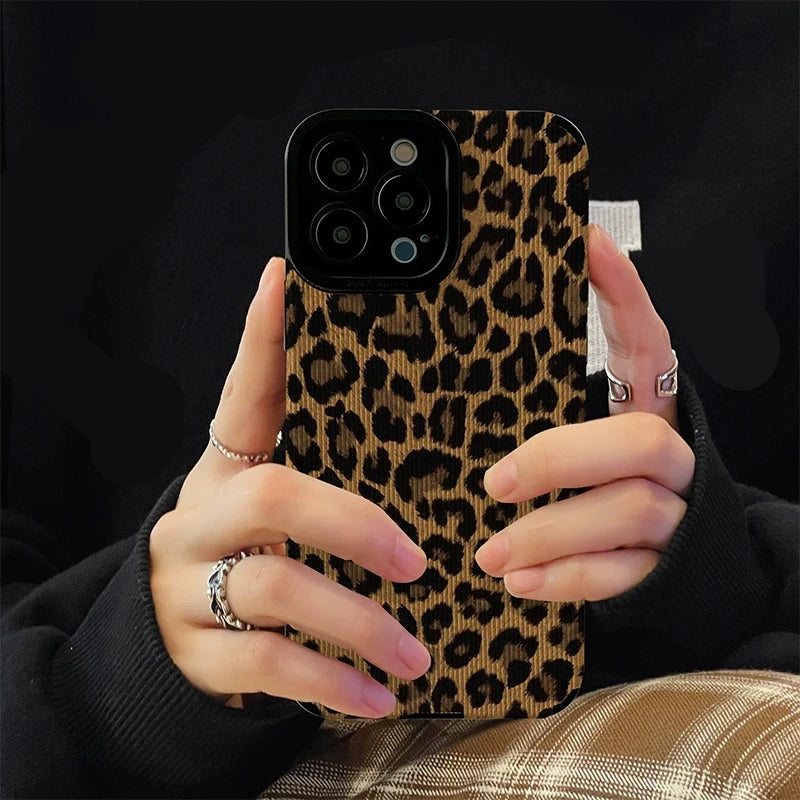 Brown Leopard Print Phone Case For iPhone 15 12 13 14 11 Pro Max Soft Shockproof Bumper Cover