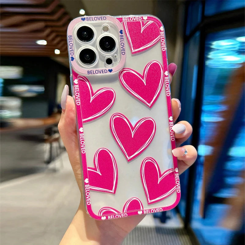 Luxury Love Heart Soft Clear Phone Case For iPhone Cover