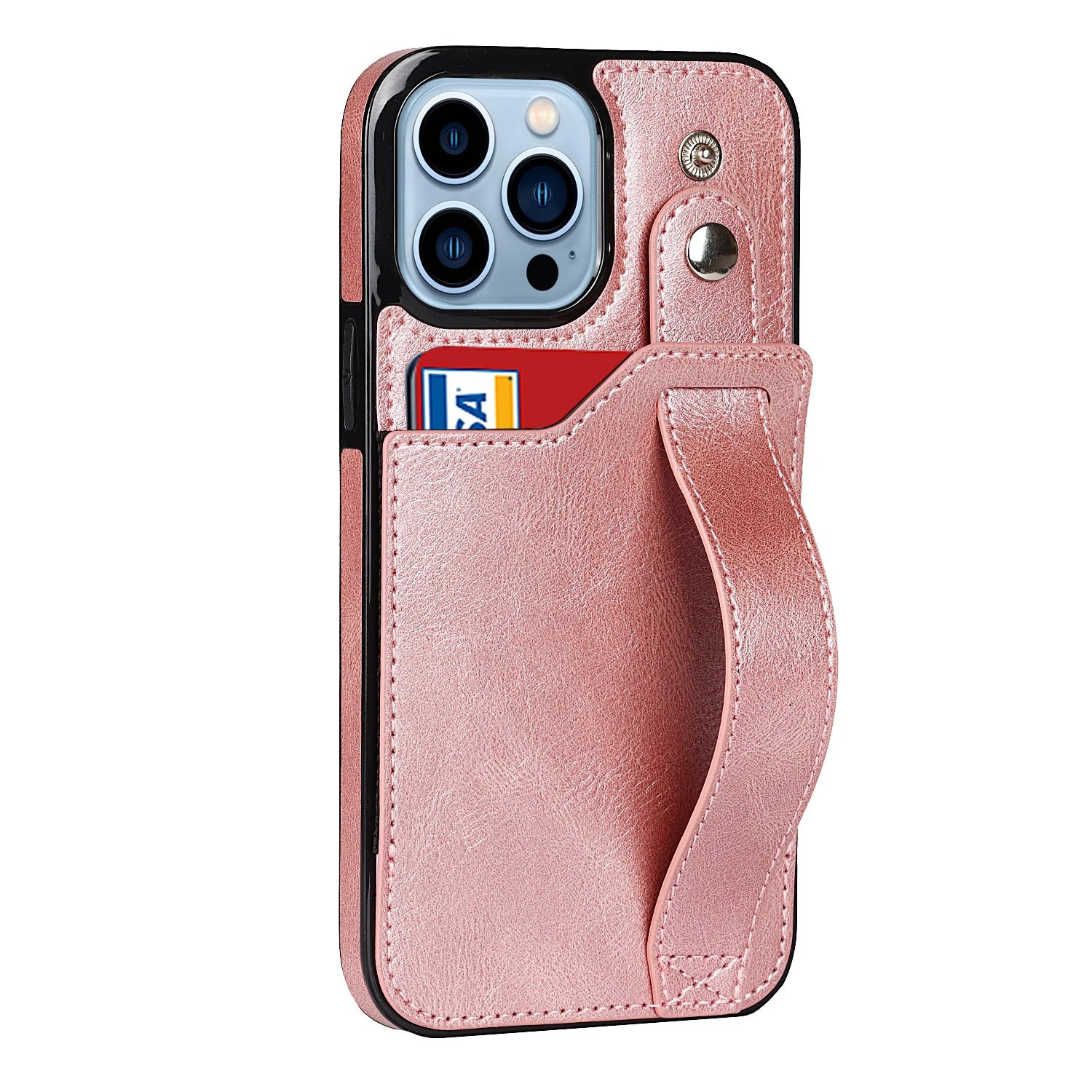 Shockproof Leather Wallet Phone Case with Cards Holder, Kickstand & Hand Strap for iPhone 16 15 14 13 12 11 Pro Max Plus