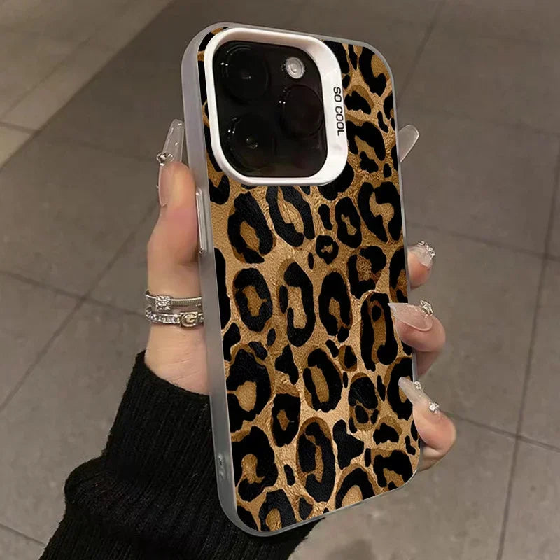 Brown Leopard Electroplate Silver Phone Case For iPhone