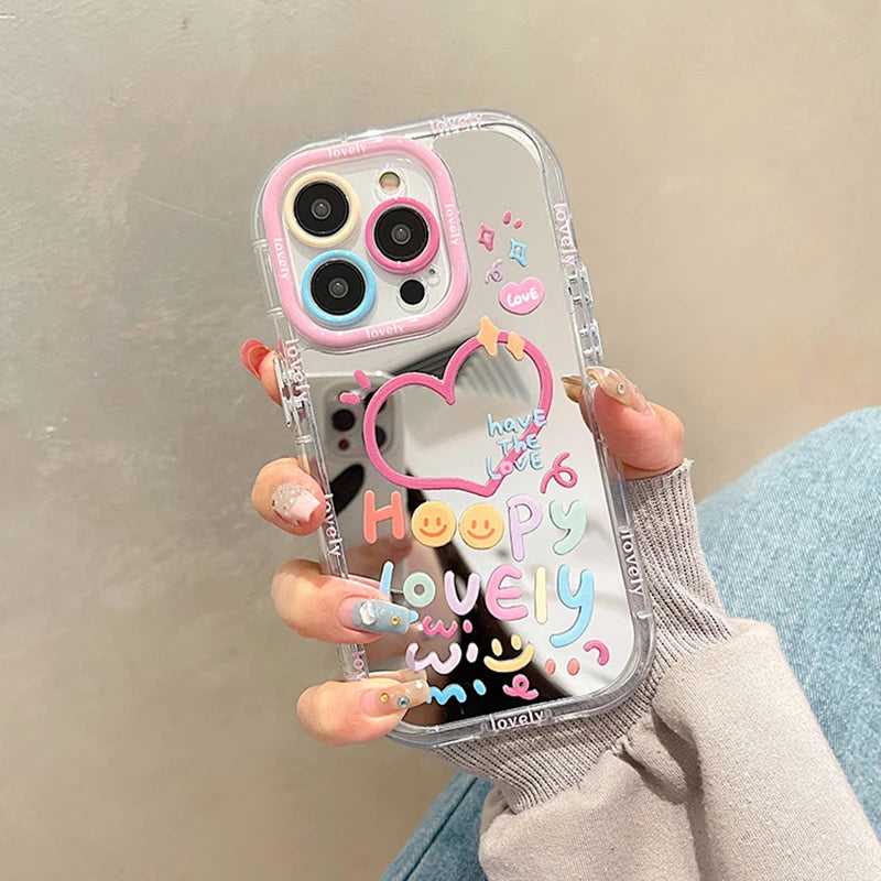 Lovely Girl Heart Mirror Phone Case For iPhone Shockproof Back Cover