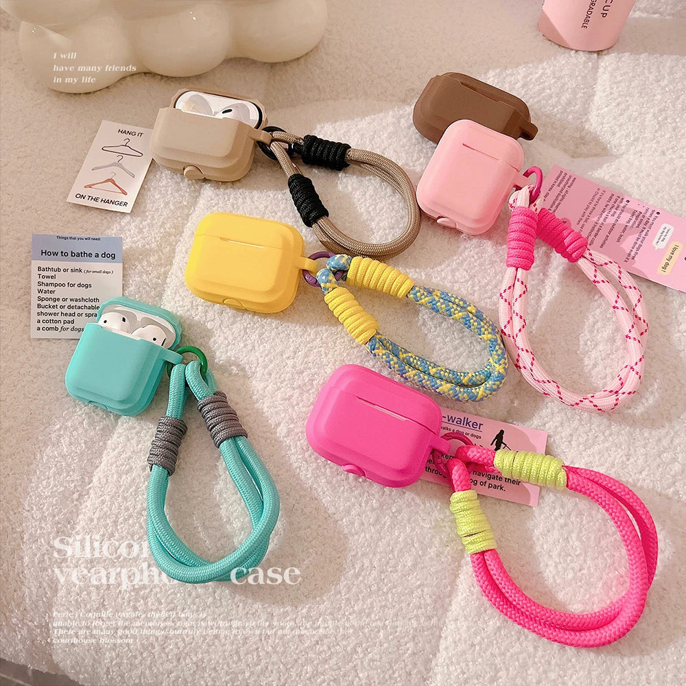 Soft Silicone Case For Airpods With Anti-lost Lanyard Headphone Accessories