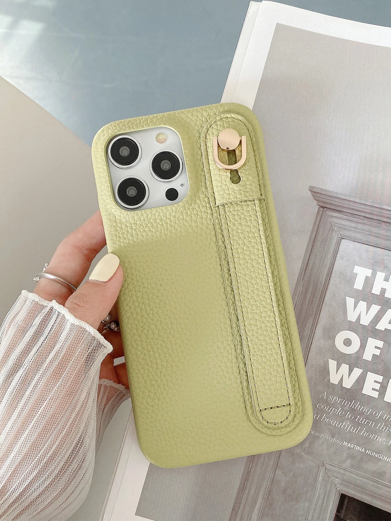 Lichee Pattern Wrist Strap Leather Case For iPhone Cover