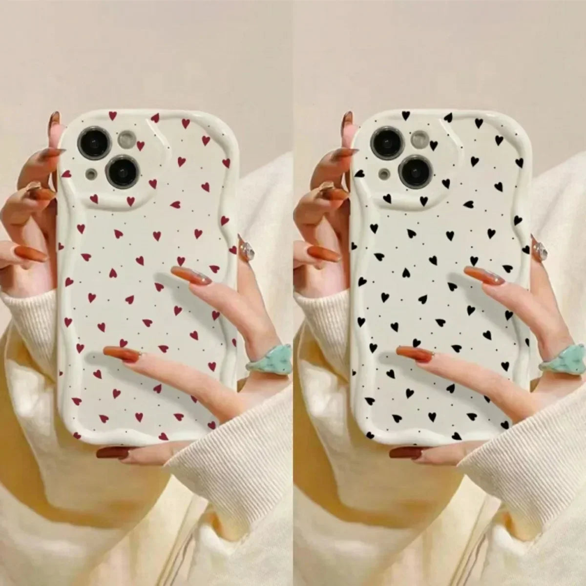 Love Heart 3D Wavy Curved Edge Soft Clear TPU Case for iPhone