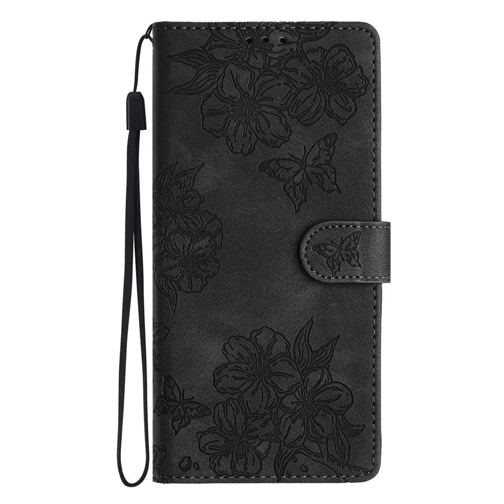 Flower & Butterfly Leather Wallet Flip Phone Case for iPhone 16 15 14 13 12 11 Pro Max Plus Mini X XR – Card Holder, Shockproof, Stand, Magnetic Closure