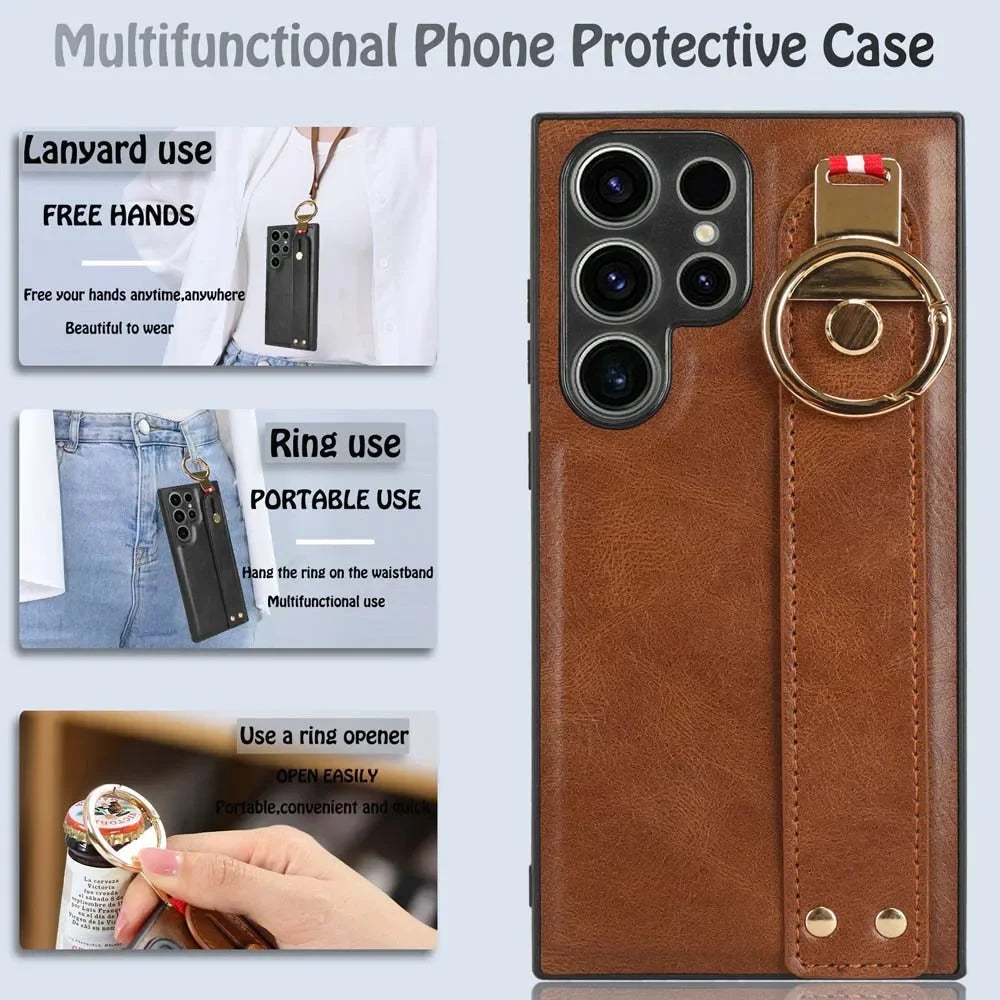 Full-Coverage PU Leather Case for Samsung Galaxy S23 S22 Plus Ultra｜Anti-Scratch, Non-Slip, Camera Protection, Bottle Opener