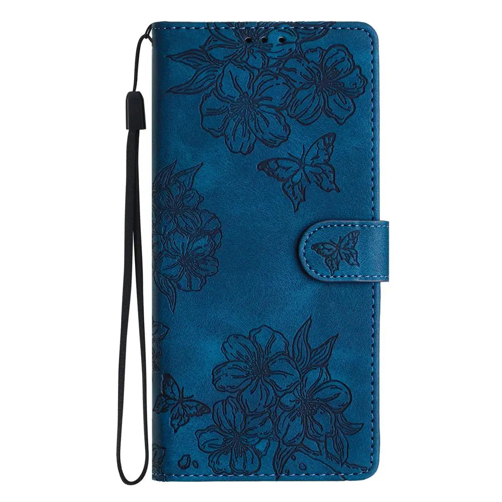 Flower & Butterfly Leather Wallet Flip Phone Case for iPhone 16 15 14 13 12 11 Pro Max Plus Mini X XR – Card Holder, Shockproof, Stand, Magnetic Closure