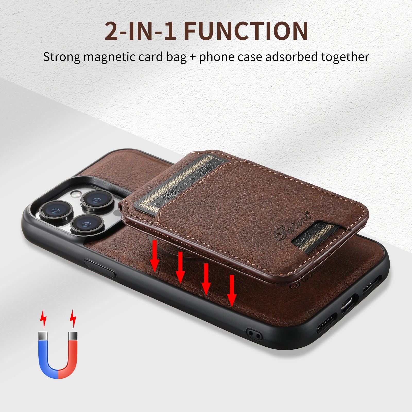 Magnetic MagSafe Card Holder 2 in 1 Leather Phone Case For iPhone Detachable Cover