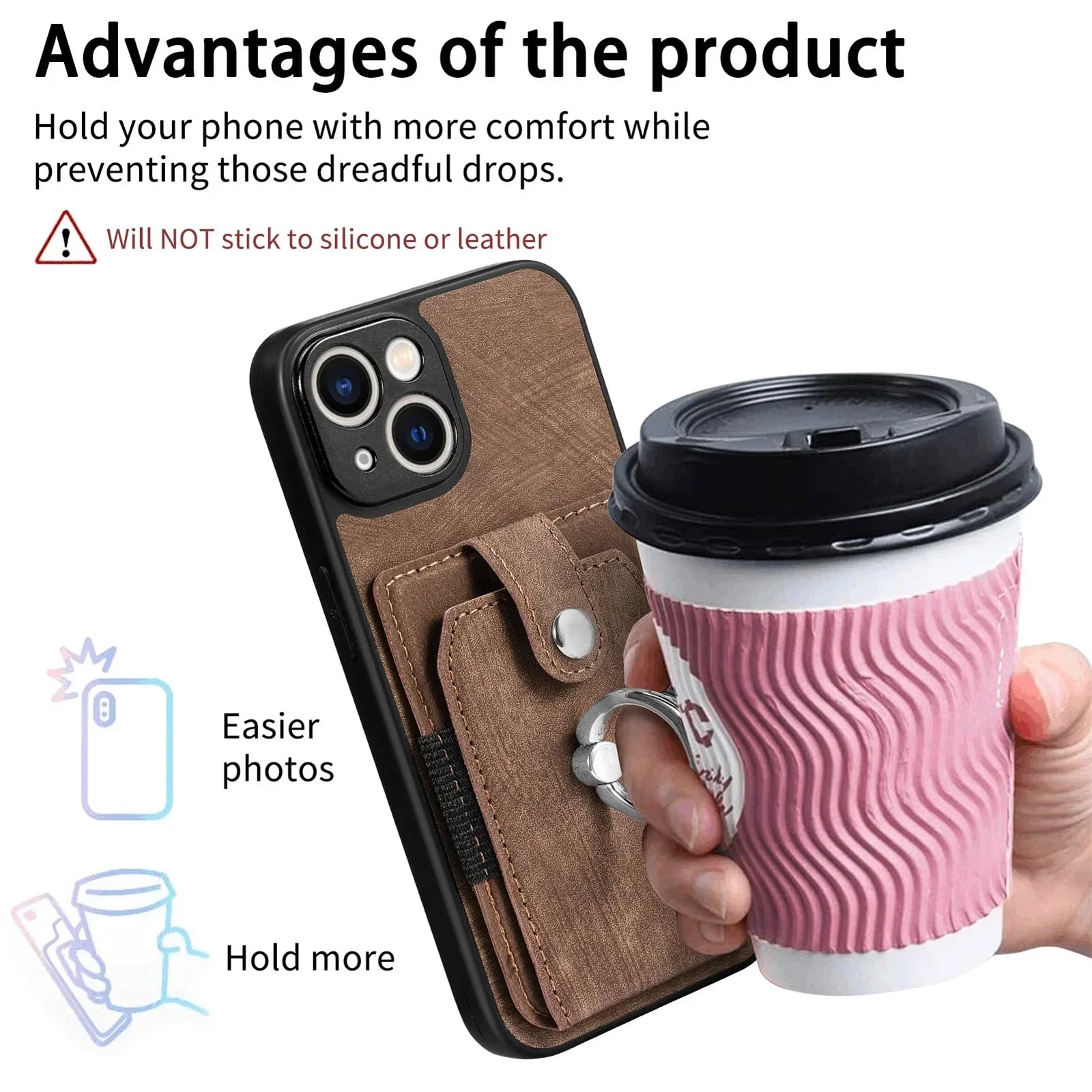 Wallet Card Slot Phone Case For iPhone 15 14 13 12 11 Pro Max Plus Magnetic Finger Ring Holder Leather Cover Casing