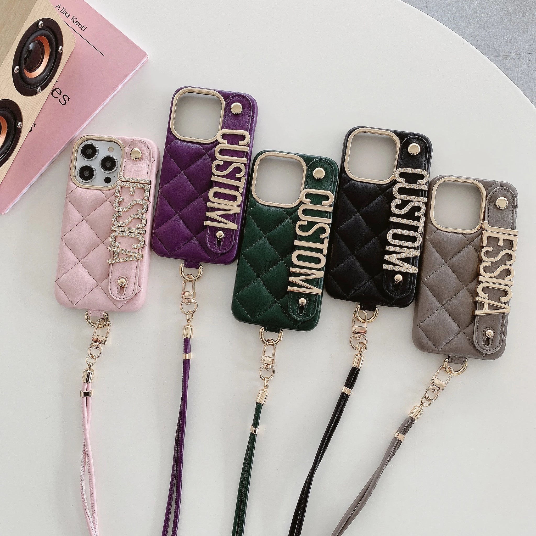 Personalization Leather Phone Case for iPhone16 15 14 13 12 11 Pro Max Plus Name Letter Wristband Crossbody Lanyard Cover