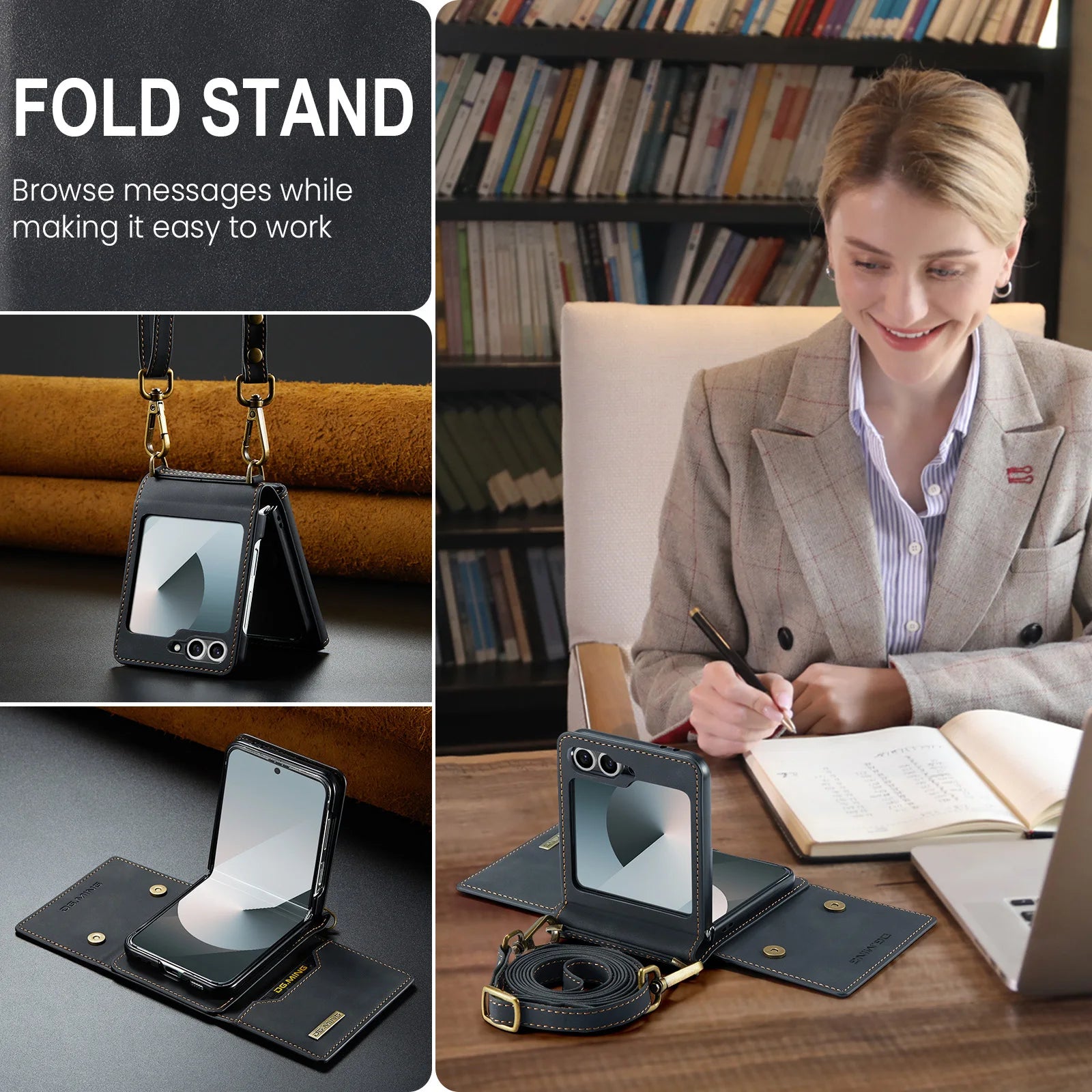 Wireless Charging Long Shoulder Strap Luxury Stand Leather Case Magnetic Phone Case For Samsung Galaxy Z Flip